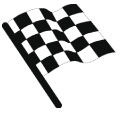 Клетчатый флаг — финиш. Сигнал подаётся взмахами флага. Используется для оповещения водителей об окончании тренировки или финиша гонки.