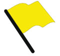 Жёлтый флаг информирует водителей о возникшей опасности и запрещает обгон. Если флагом размахивают, водитель обязан снизить скорость. Два жёлтых флага означают, что водитель должен быть готов немедленно остановиться, если появится красный флаг.